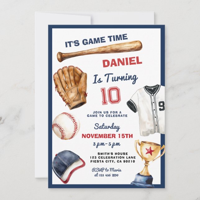 Det är speltid för baseball födelsedagsinbjudan inbjudningar (Framsida)