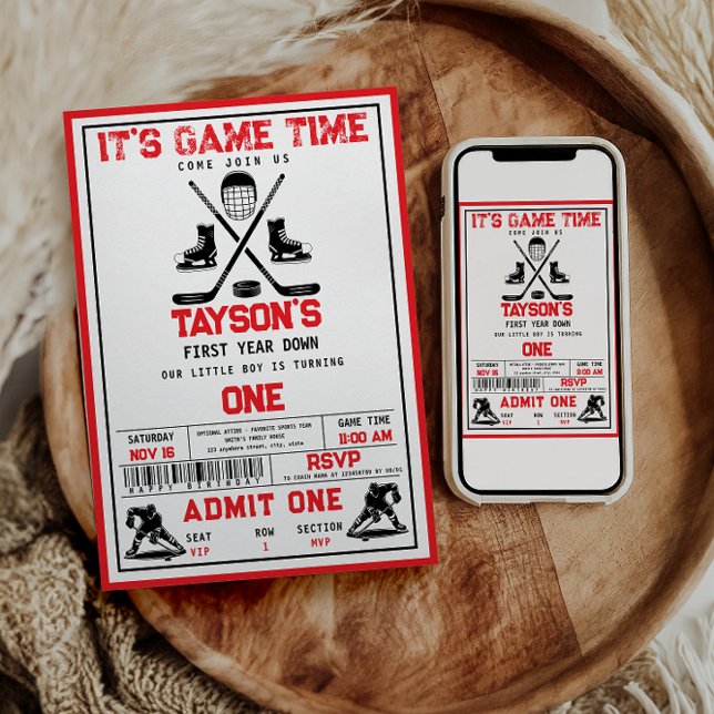 Det är Speltid Hockey 1:a födelsedagen Party Inbjudningar (Skapare uppladdad)