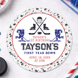 Det är Speltid Hockey 1:a födelsedagen Party Runt Klistermärke