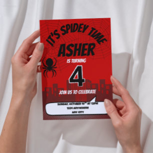 Det är Spidey-tid Födelsedagsinbjudan Redigerbar Inbjudningar