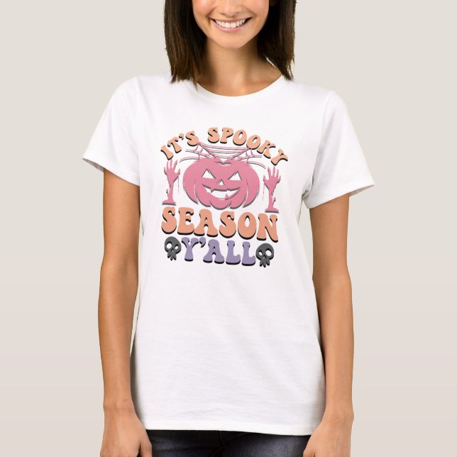 Det är Spooky Season Y'all | Pumpkin Halloween T Shirt (Framsida)