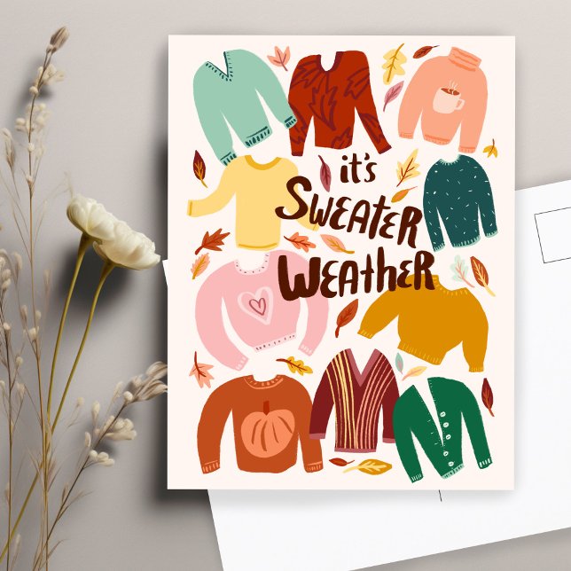 Det är Sweater Weather Fall Autumn Säsong Cute Vykort (It's Sweater Weather Fall Autumn Seasonal Cute Postcard
)