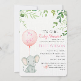 Det är tjejen! Cute Little elephant baby med ballo Inbjudningar