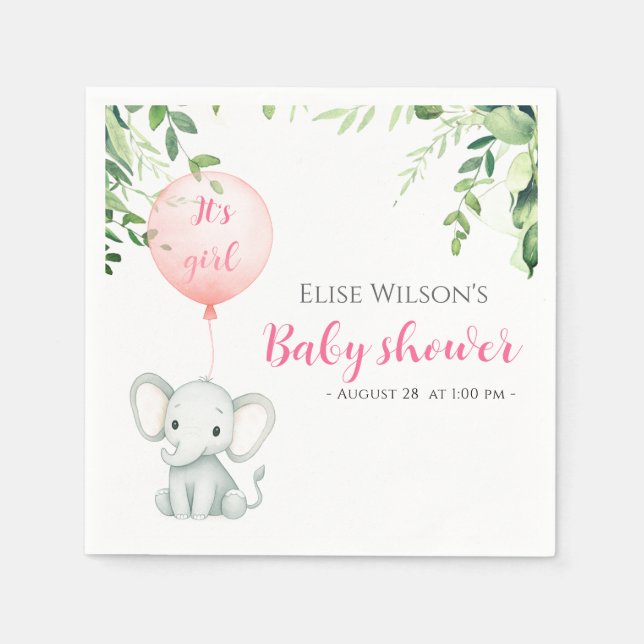 Det är tjejen! Cute Little elephant baby med ballo Pappersservett (Framsidan)