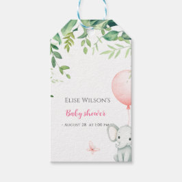 Det är tjejen! Cute Little elephant baby med ballo Presentetikett