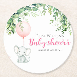 Det är tjejen! Cute Little elephant baby med ballo Underlägg Papper Rund