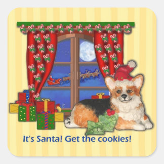 "Det är tomten! Hämta Cookies!" Corgi Sticker Fyrkantigt Klistermärke