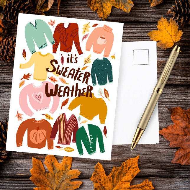 Det är Tröja Väder Höst Autumn Säsongsbetonat Sött Vykort (It's Sweater Weather Fall Autumn Seasonal Cute Postcard
)