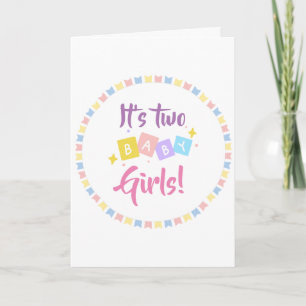 Det är två Flicka Rosa Party Birth Notice Kort
