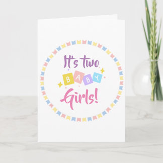 Det är två Flicka Rosa Party Birth Notice Kort