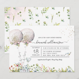 Det är tvillingar Lavendel ballong baby shower inb Inbjudningar