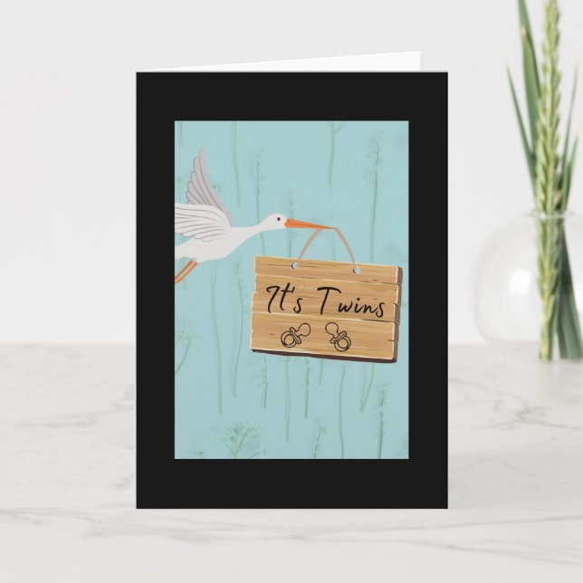 Det är tvillingar med stork för tvillingpojkar - b kort (Framsida)