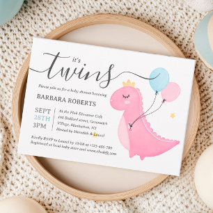 Det är tvillingar Pojke Flicka Dinosaurie Babyfira Inbjudningar
