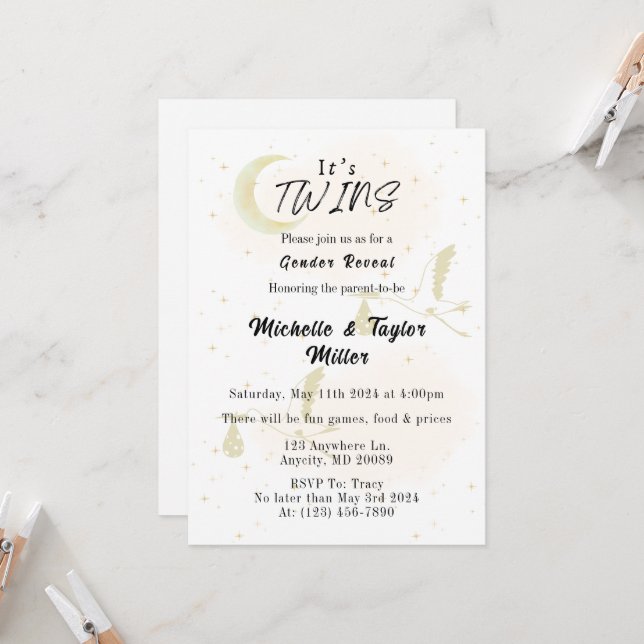 Det är Tvillingarnas Köns Avslöjande Meddelande Inbjudningar (Fram/Back In Situ)