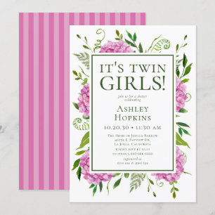 Det är tvillingflickor Rosa Hortensia Baby Shower Inbjudningar
