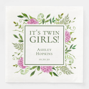 Det är tvillingflickor Rosa Hortensia Flicka Baby Pappersservett