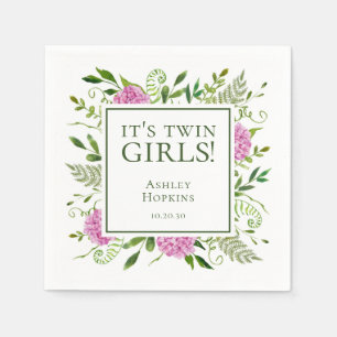 Det är tvillingflickor Rosa Hortensia Flicka Baby Pappersservett