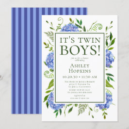 Det är tvillingpojkar Blå Hortensia Baby Shower Inbjudningar