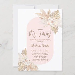 Det är Twillingar Boho Pampas Baby Shower Girl-inb Inbjudningar