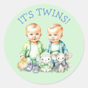 Det är Twillingar! Cute boys twillingar Babyskor T Runt Klistermärke