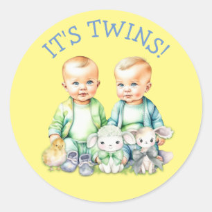 Det är Twillingar! Cute boys twillingar Babyskor T Runt Klistermärke