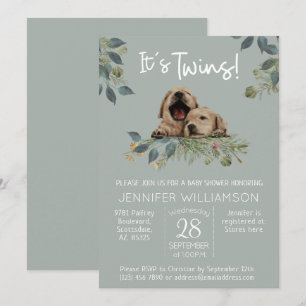 Det är Twillingar! Cute Hund Baby Shower Inbjudningar
