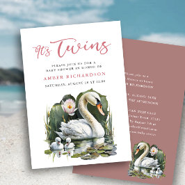 Det är Twillingar Elegant  Rosa Script Svan Baby S Inbjudningar