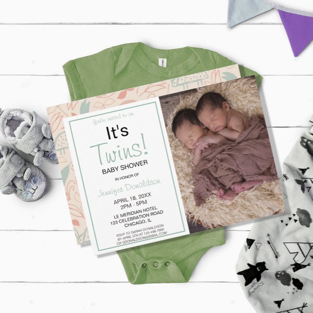 Det är Twillingar! Fotoinbjudan till babyvisningsp Inbjudningar (MODERN IT'S TWINS PHOTO BABY SHOWER INVITATION
)
