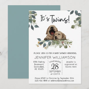 Det är Twillingar! Hund Baby Shower Inbjudningar