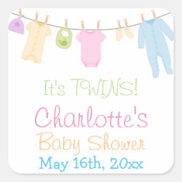 Det är TWILLINGAR! Little Clothes Baby Shower Part Fyrkantigt Klistermärke