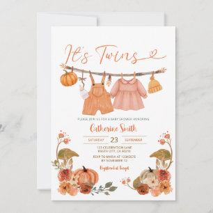 Det är Twillingar Pumpkins Baby Shower Clothesline Inbjudningar
