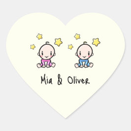 Det är Twillingar!, Rosa och Blå Personlig Twin Sp Hjärtformat Klistermärke