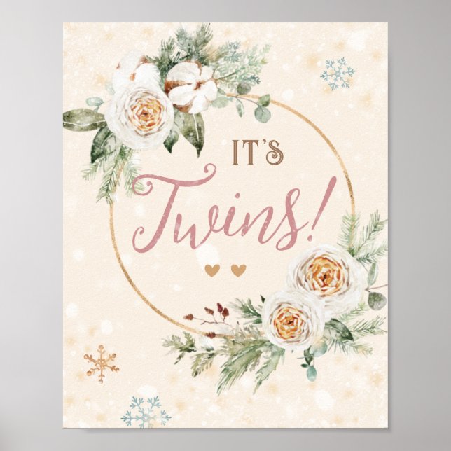 Det är Twillingar Vinter Baby Shower Sprinkle Snow Poster (Framsidan)