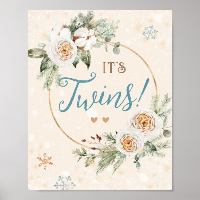 Det är Twillingar Vinter Baby Shower Sprinkle Snow Poster (Framsidan)