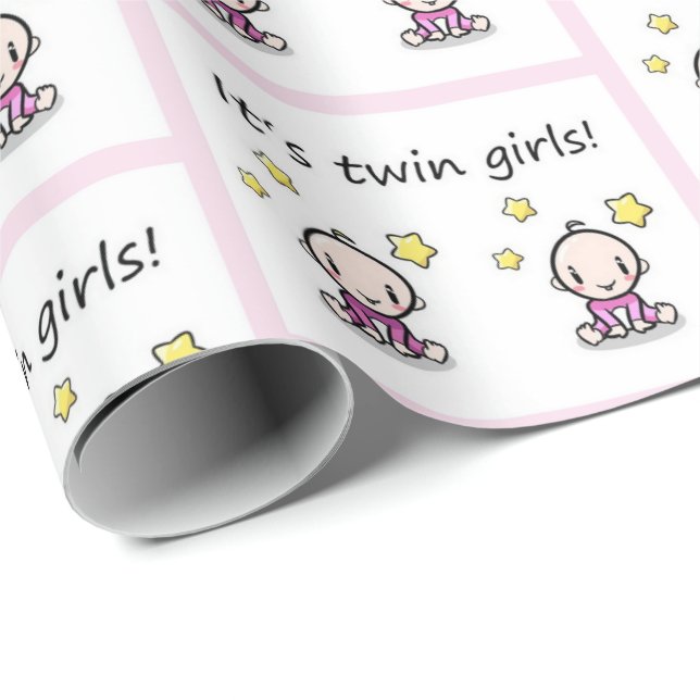 Det är Twin Girls Gift Wrap, Dekoration, Baby Show Presentpapper (Rullad Hörn)