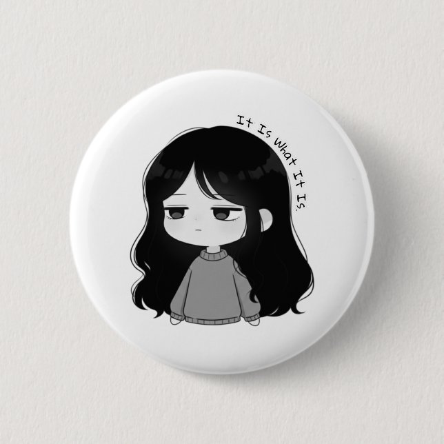 Det är vad det är Relaterbar Chibi-tjejillustratio Knapp (Framsida)