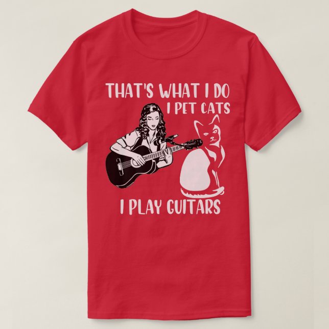 Det är vad jag gör jag åt katter jag spelar gitarr t shirt (Design framsida)