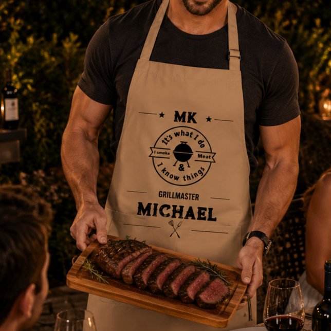 Det är vad jag gör Jag röker kött & Jag vet saker  Förkläde (aprons personalized monogram initials monogrammed for him masculine BBQ funny dad chef gift )
