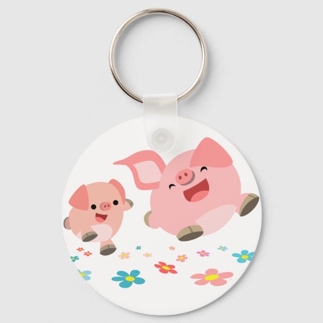 Det är Vår!!-Två Cute Tecknad Grisar Keychain Nyckelring (Framsida)