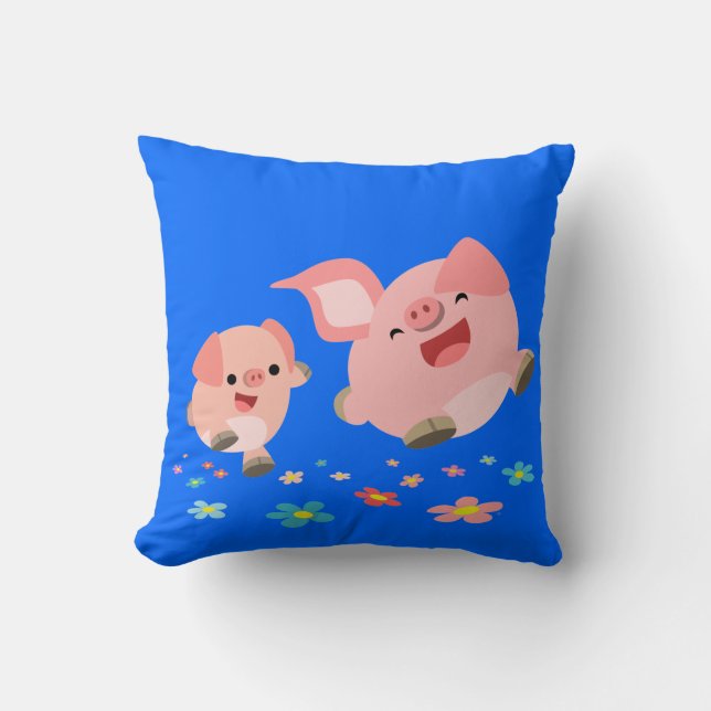 Det är Vår!-Två Cute Tecknad Grisar Pillow Kudde (Framsida)