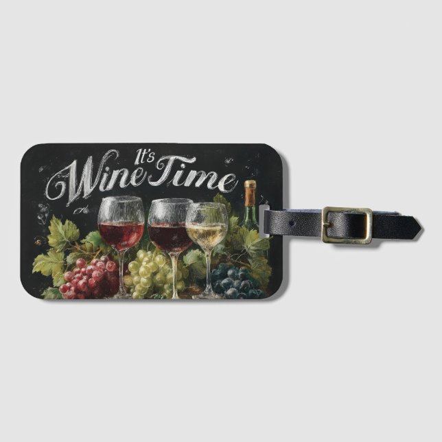 "Det är Vin-tid" Rustic Chalkboard Art Bagagebricka (Framsida horisontal)