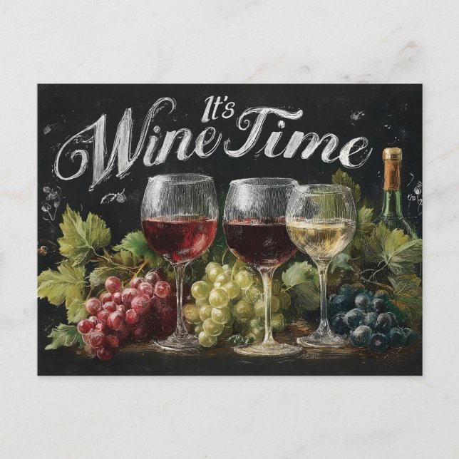 "Det är Vin-tid" Rustic Chalkboard Art Helg Vykort (Framsida)