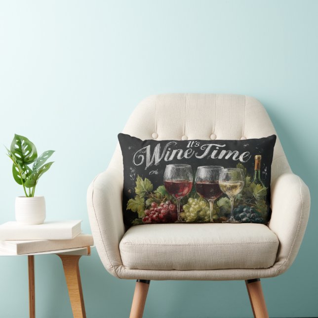 "Det är Vin-tid" Rustic Chalkboard Art Lumbarkudde (Stol)