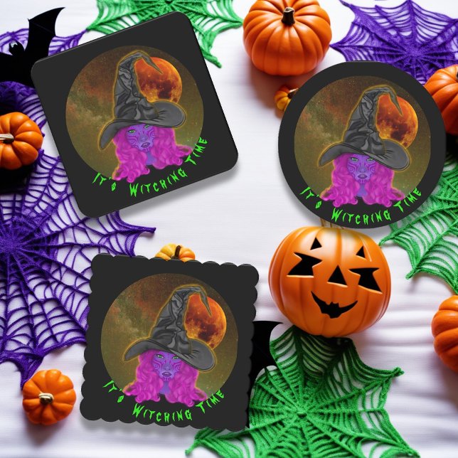 Det är "Witching Time Halloween Witch" Underlägg Papper (Square, Round, Scalloped)