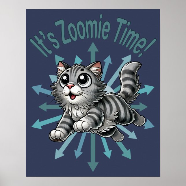 Det är Zoomie-tid Grå tabbykatt Poster (Framsidan)