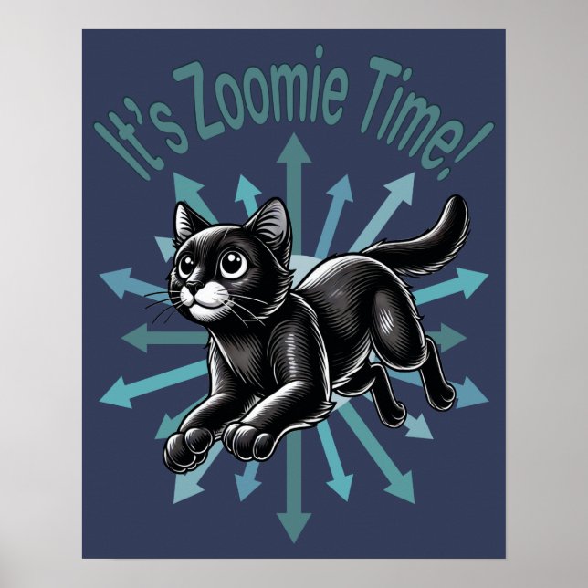Det är Zoomie-tid Svart Katt Poster (Framsidan)