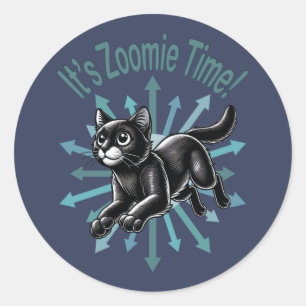 Det är Zoomie-tid Svart Katt Runt Klistermärke