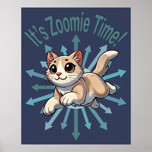 Det är Zoomie-tid Tan Tvåfärgad Katt Poster (Framsidan)