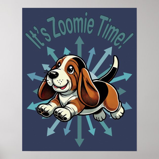 Det är Zoomie Time Basset Hound Poster (Framsidan)