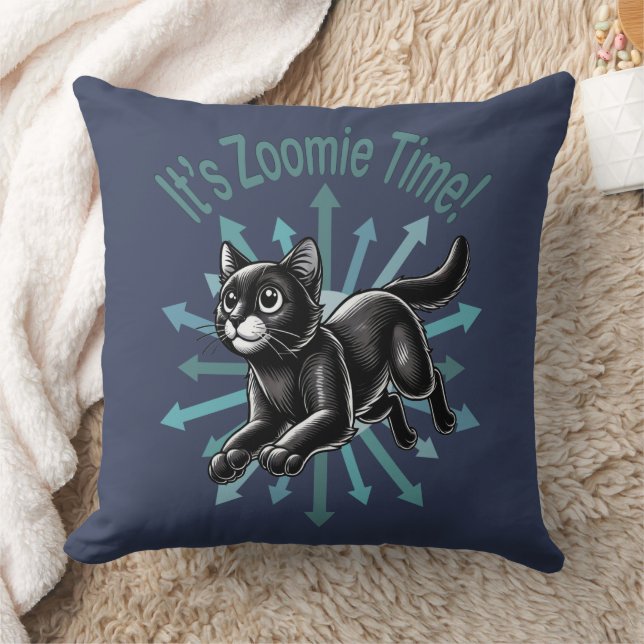 Det är Zoomie Time Black Cat Kudde (Filt)